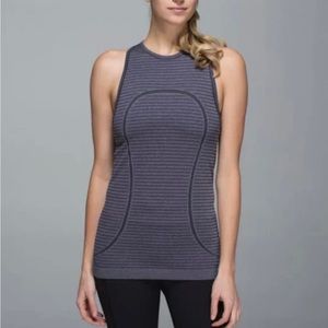 Lululemon Run Swiftly Tech High Neck Tank Top Grey Stripe Size 4